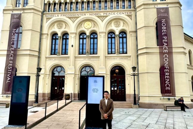 Rahul Chaly at the Nobel Peace Conference 2025— Commemorating 80 Years Since Hiroshima and Nagasaki While Advancing Global Peace Efforts.